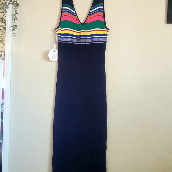 NWT XL STAUD Multicolor Striped Rib Knit Midi Dress - Picture 5 of 14